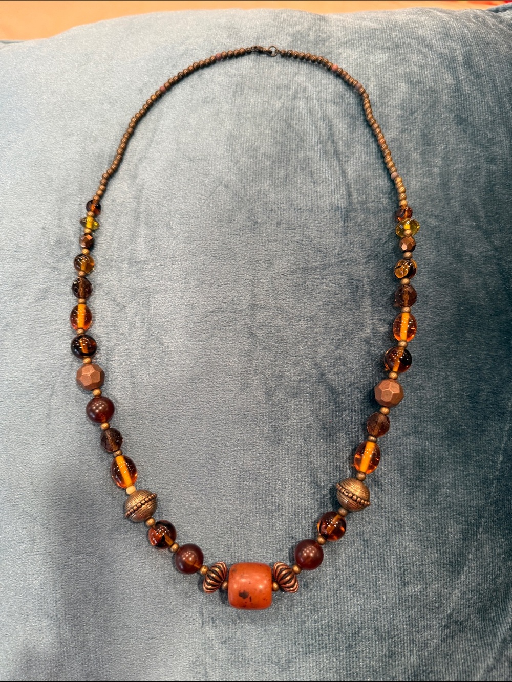 Amber-Tone Beaded Necklace with Earthy Accents